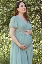 Dusty Sage V-Neck Maternity Bridesmaid Dress with Flared Sleeves BD129 by pgmdress