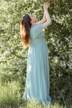 Dusty Sage V-Neck Maternity Bridesmaid Dress with Flared Sleeves BD129 by pgmdress