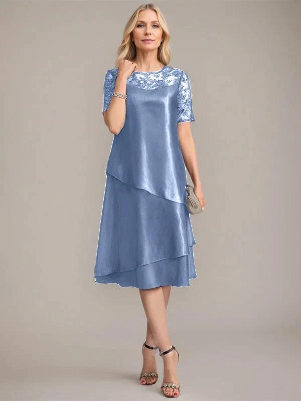 A-Line Scoop Knee-Length Mother of the Bride Dress With Applique & Sequins by Dreamylily