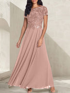 Charcoal Grey A-Line Scoop Long Mother of the Bride Dress With Beadings