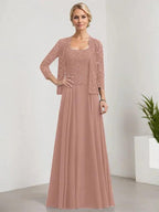 A-line Square Floor-Length Lace Chiffon Mother of the Bride Dress With Sequins by Dreamylily