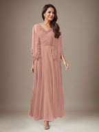 Plum A-Line Sequins Chiffon Dress
