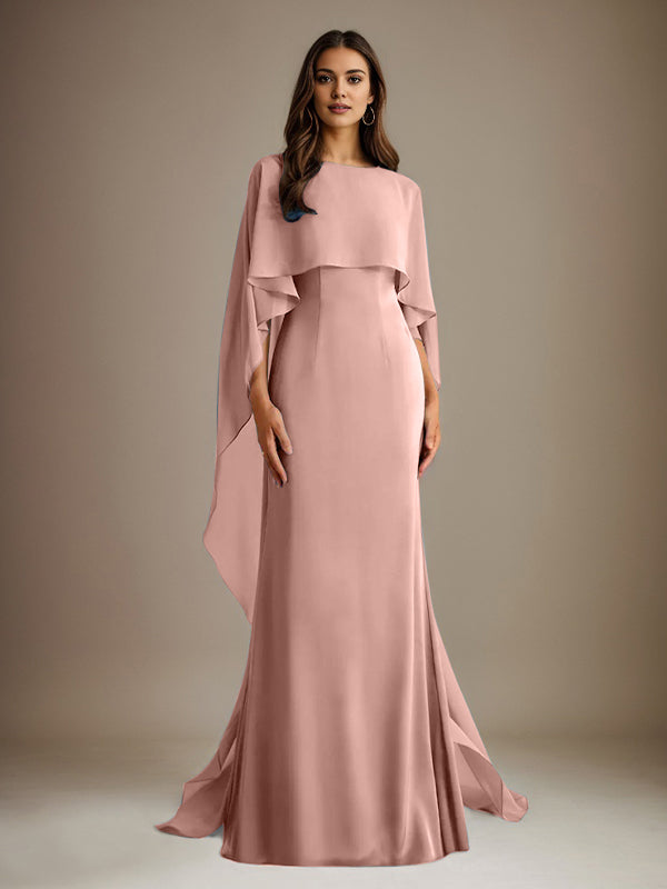 Sheath/Column Boatneck Floor-Length Chiffon Mother of the Bride Dress With Cascading Ruffles