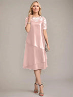 A-Line Scoop Knee-Length Mother of the Bride Dress With Applique & Sequins by Dreamylily