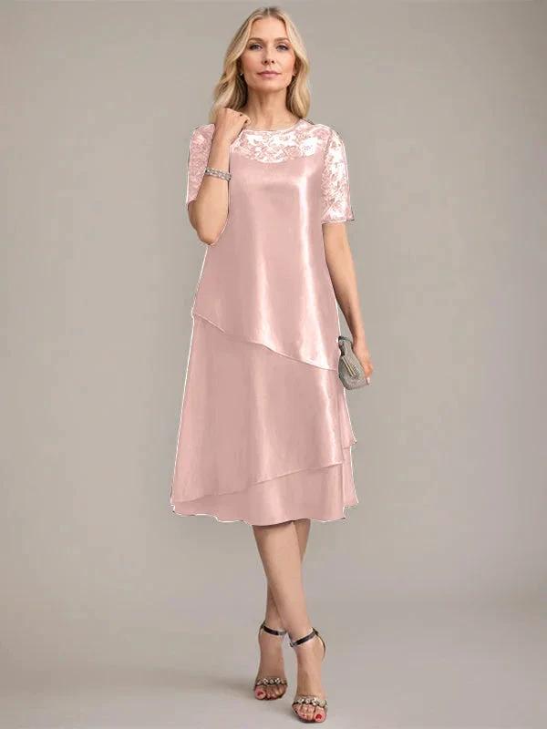A-Line Scoop Knee-Length Mother of the Bride Dress With Applique & Sequins by Dreamylily