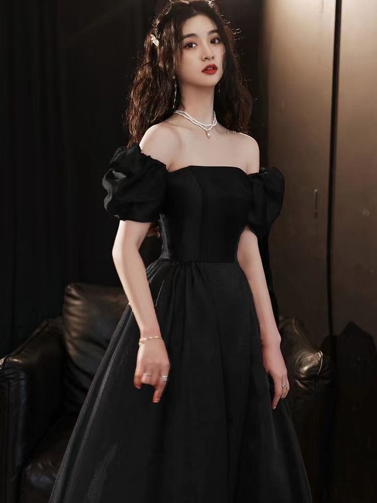 Black evening dress new style satin prom dress princess birthday dress custom made Y4953
