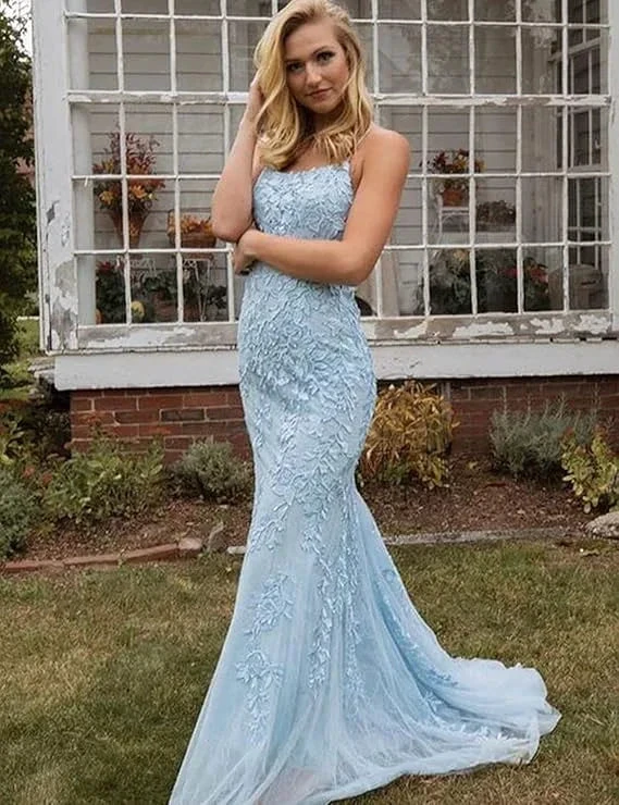 Pink Mermaid Lace Tulle Prom Dress Lace-up Back Evening Dress Y2902 by simplepromdress