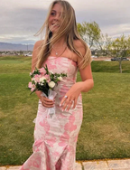 Sweet Pink Satin Print Floral Evening Dress Mermaid Prom Dress Y7828 by simplepromdress