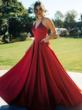 Burgundy V Neck Long Prom Dresses, V Neck Wine Red Long Formal Evening Dresses Y236 by simplepromdress