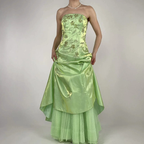 Strapless Green Satin Beaded A Line Prom Dress Evening Dress Y8412 by simplepromdress