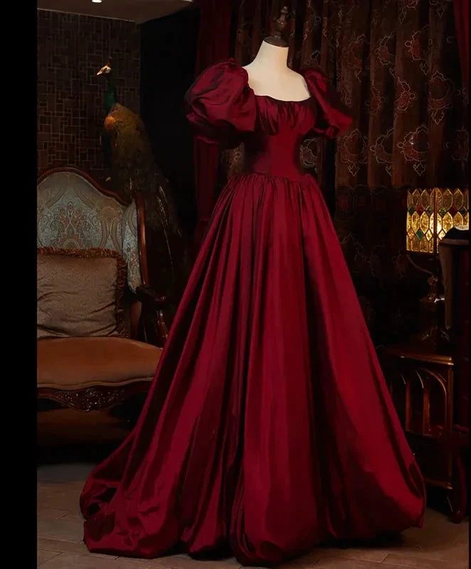 Wine Red Short Sleeves Floor Length Long Evening Dresses, Ball Gown Formal Dresses Y6973 by simplepromdress