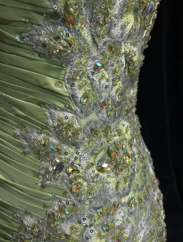 Vintage Green Mermaid Satin Beaded Sequin Evening Dress Spaghetti Strap Long Prom Dress Y8556 by simplepromdress