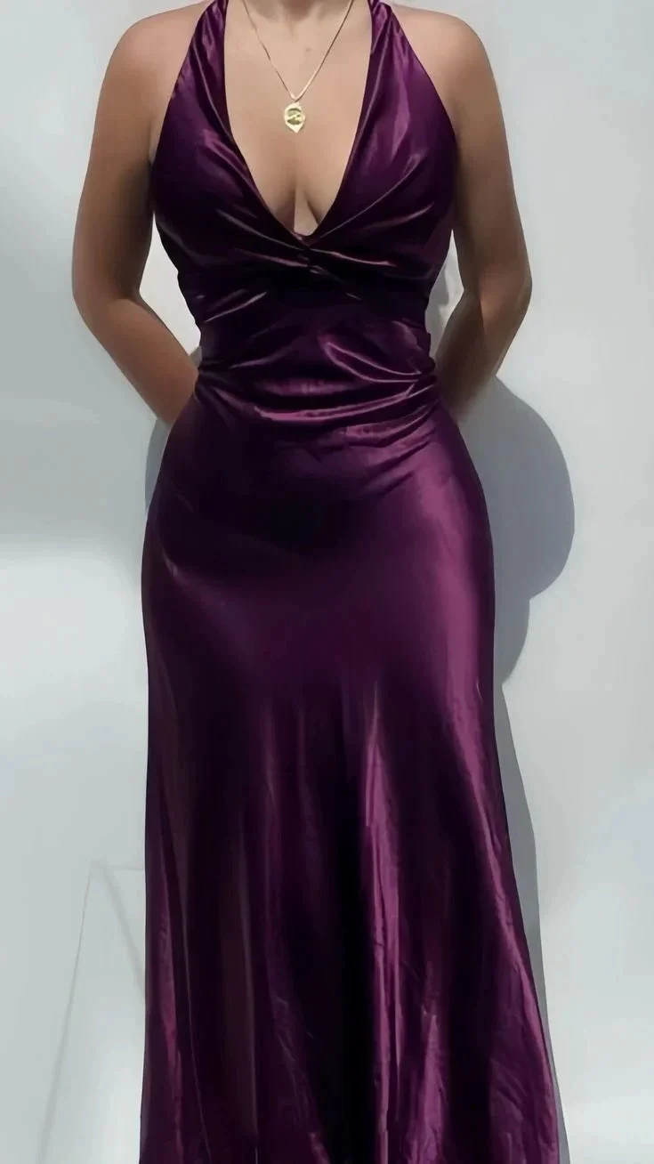 Sexy V Neck Satin Evening Dress Long Prom Dress Y7781 by simplepromdress