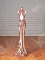Classy Rose Gold Sequin Mermaid Long Prom Dress Backless Evening Dress Y8635 by simplepromdress