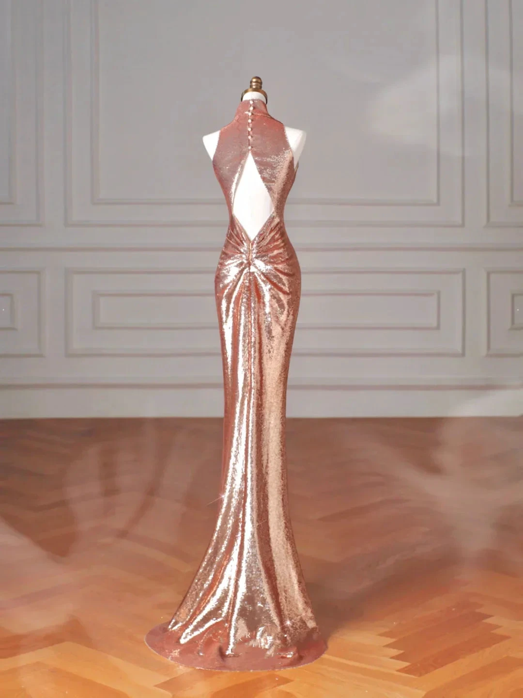 Classy Rose Gold Sequin Mermaid Long Prom Dress Backless Evening Dress Y8635 by simplepromdress