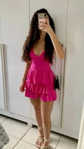 Sexy Pink V Neck Layered Homecoming Dress Birthday Dress Y7762 by simplepromdress