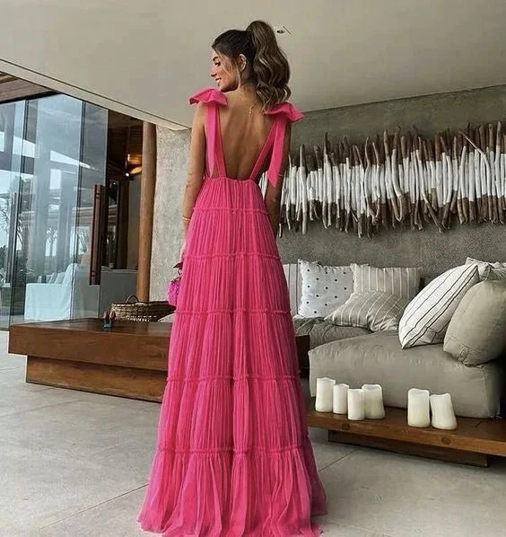 Hot Pink Backless Prom Dress, Evening Dress Y1522 by simplepromdress
