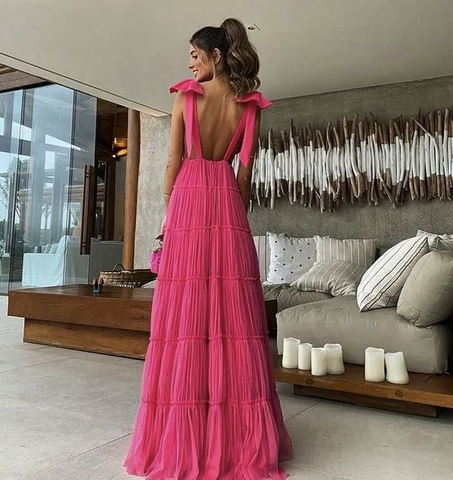 Hot Pink Backless Prom Dress, Evening Dress Y1522