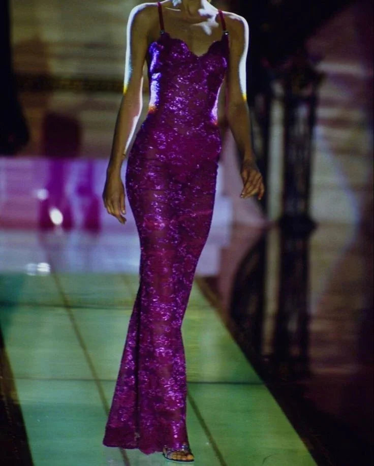 Sexy Lace Mermaid Prom Dress Spaghetti Straps Purple Evening Gown Y8204 by simplepromdress