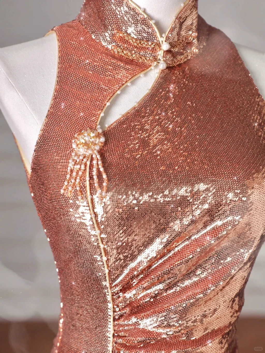 Classy Rose Gold Sequin Mermaid Long Prom Dress Backless Evening Dress Y8635 by simplepromdress