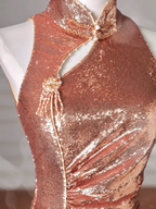 Classy Rose Gold Sequin Mermaid Long Prom Dress Backless Evening Dress Y8635 by simplepromdress