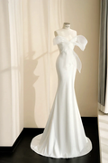 Pretty White Strapless Satin Organza Bow Mermaid Evening Dress,Formal Prom Dress Wedding Dress Y8679 by simplepromdress