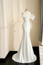 Pretty White Strapless Satin Organza Bow Mermaid Evening Dress,Formal Prom Dress Wedding Dress Y8679 by simplepromdress