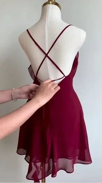 Burgundy Chiffon Short Party Dress Homecoming Dress Y8421 by simplepromdress