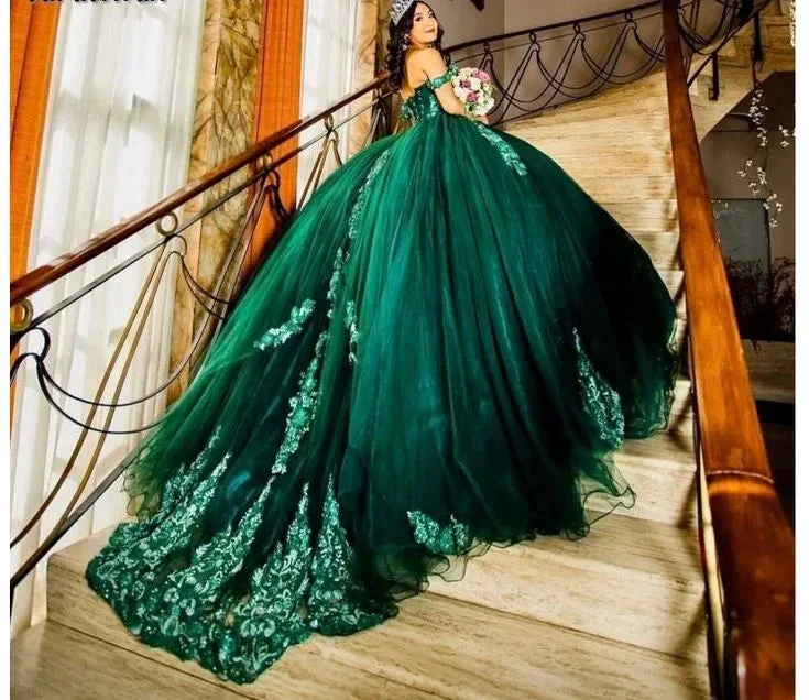 Dark Green Quinceanera Dress Sweet 16 Dress Sequined Beaded Dress Ball Gown Y3030 by simplepromdress