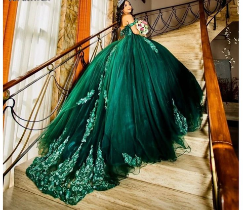 Vestido de quinceañera verde oscuro, vestido de quinceañera con lentejuelas y cuentas, vestido de fiesta Y3030