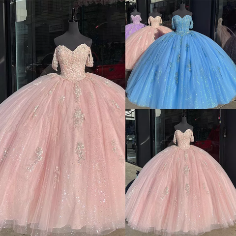 Vestido de quinceañera rosa claro con hombros descubiertos, vestido de fiesta para dulces 16 Y2731