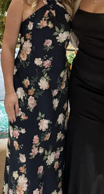Pretty Halter Navy Blue Satin Print Long Prom Dress Evening Dress Y8453 by simplepromdress