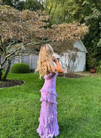Charming Spaghetti Straps Lavender Chiffon Print Floral Evening Dress Ruffles Long Prom Dress Y8266 by simplepromdress