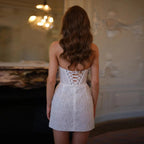 Luxury White Sequin Pearl Strapless Short Wedding Dress SW520