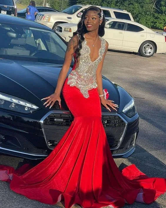 Luxury Sparkly Red Mermaid Prom Dress Birthday Party Dress Evening Gown Robe Y4314 by simplepromdress