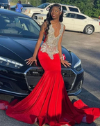 Luxury Sparkly Red Mermaid Prom Dress Birthday Party Dress Evening Gown Robe Y4314 by simplepromdress