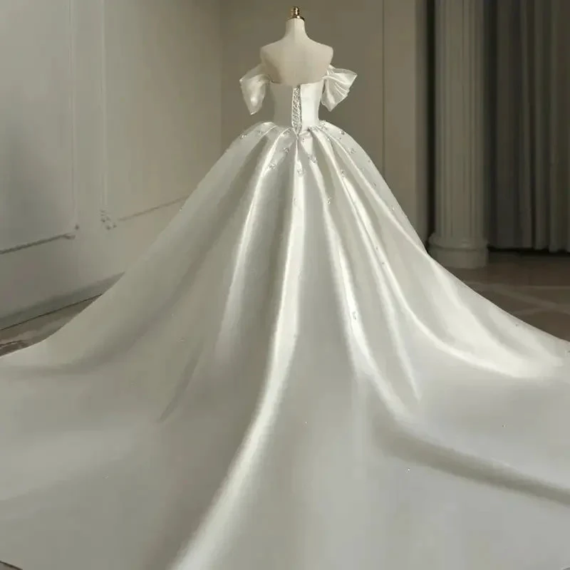 Heavy Industry Luxury Satin Tail Wedding Dress Y6858 by simplepromdress