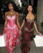 Vintage Hot Pink Lace Chiffon Ruffles Evening Dress Strapless Prom Dress Y8252 by simplepromdress