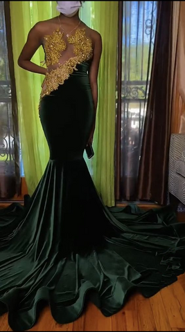 Charming Green Mermaid Evening Dress Green Evening Gown Y6537