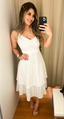 Beautiful White A-line Midi-length Evening Dress White Beach Dress Y5459
