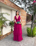 Deep V Neck Prom Dress, A Line Tiered Sleeveless Evening Dress Y3073 by simplepromdress