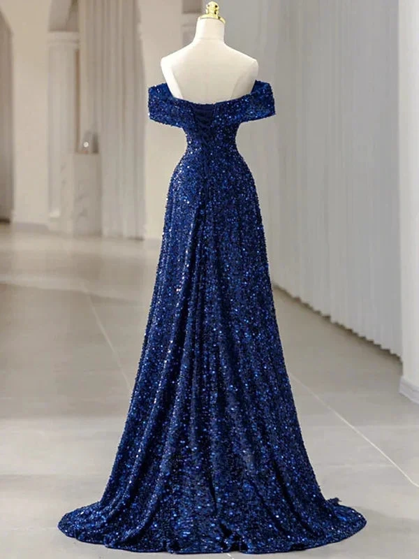 A-Line Evening Dress Elegant Dress Formal Sleeveless Off Shoulder Sequined with Glitter Sequin Y5789 by simplepromdress