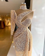 Sparkly Sequin Evening Dress Side Slit Prom Dress One Shoulder Tassels Custom Made Y6411 by simplepromdress