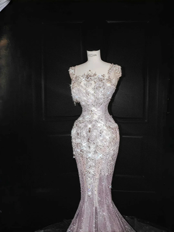 Glamorous Lavender Tulle Beaded Mermaid Prom Dress Formal Evening Dress Y8669 by simplepromdress