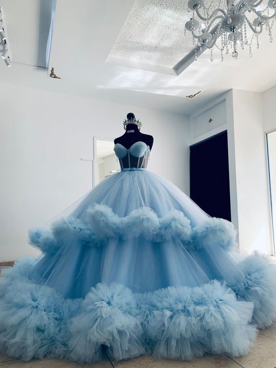 Luxury Handwork Ball Gown Fluffy Tulle Ruffles Quinceanera Dress Blue Coming Of Age Ceremony Party Dress For Formal Occasions Y6550 Hover Image