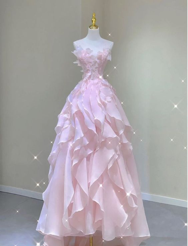 Verträumtes rosa Rüschen Prinzessinnenkleid, rosa Ballkleid Y1971