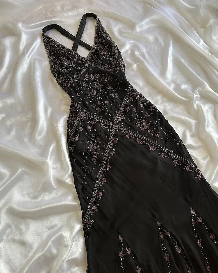 Black Chiffon Beaded Evening Dress Classy Backless Mermaid Prom Dress Y8297 by simplepromdress