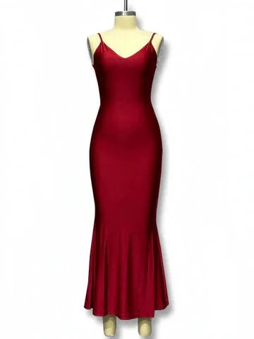 Burgundy Spaghetti Straps Mermaid Evening Dress Prom Dress Y8482 by simplepromdress