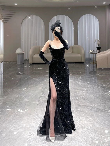 Vestido de fiesta largo de sirena, recién llegado, vestido de noche sexy con abertura Y6660