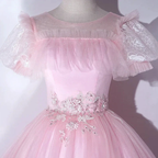 Beautiful Pink Quinceanera Dresses Luxury Puff Sleeves Classic Pleated Party Dress Zipper Back Ball Gown Y2588 by simplepromdress